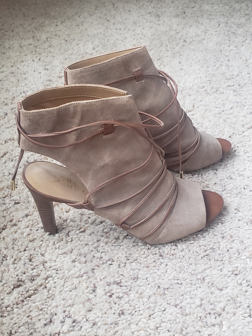 Franco Sarto Quintero Lace Up Taupe Peep-Toe Heels